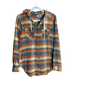 KAVU Plaid Hooded Shirt Jacket Outdoor Wear Button Front Multicolor Men’s M